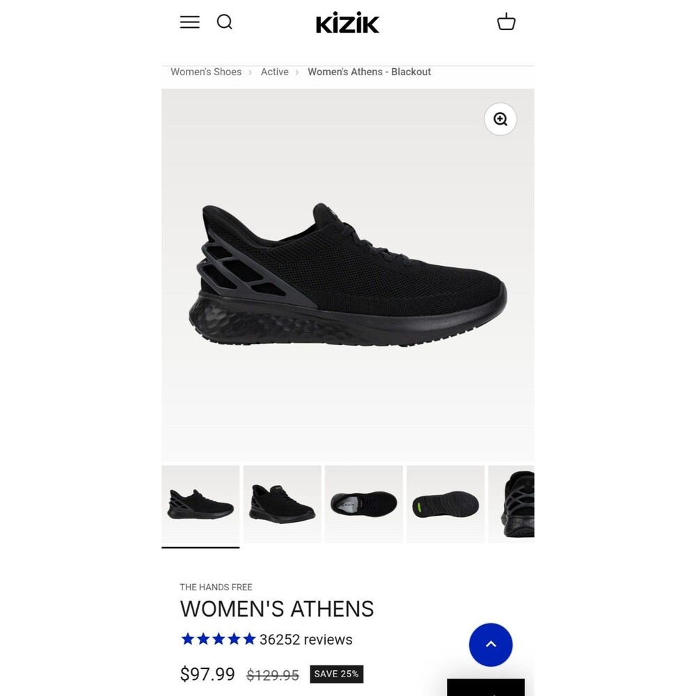 Kizik Athens Hands Free Slip On Shoes Mens Sz 7.5 Womens Sz 9 Black Stretchy Msh - Picture 2 of 10